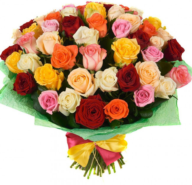 Букет цветов "51 разноцветная роза" Букет цветов "51 разноцветная роза"